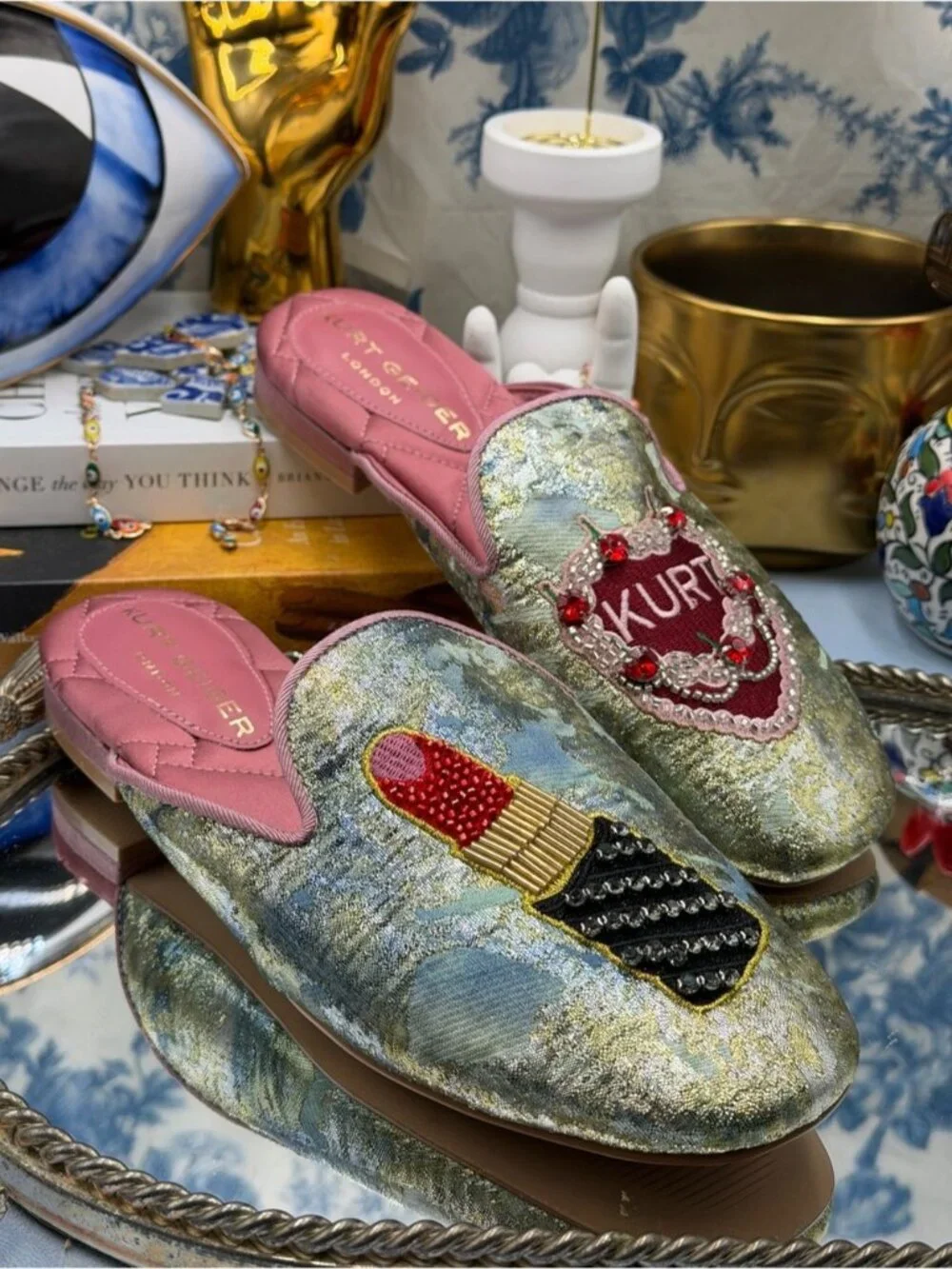 🆕 KURT GEIGER LONDON 🧿 NWOB Pink Embroidered Slipper Shoes - Sz 37 US 7 - Picture 7 of 16